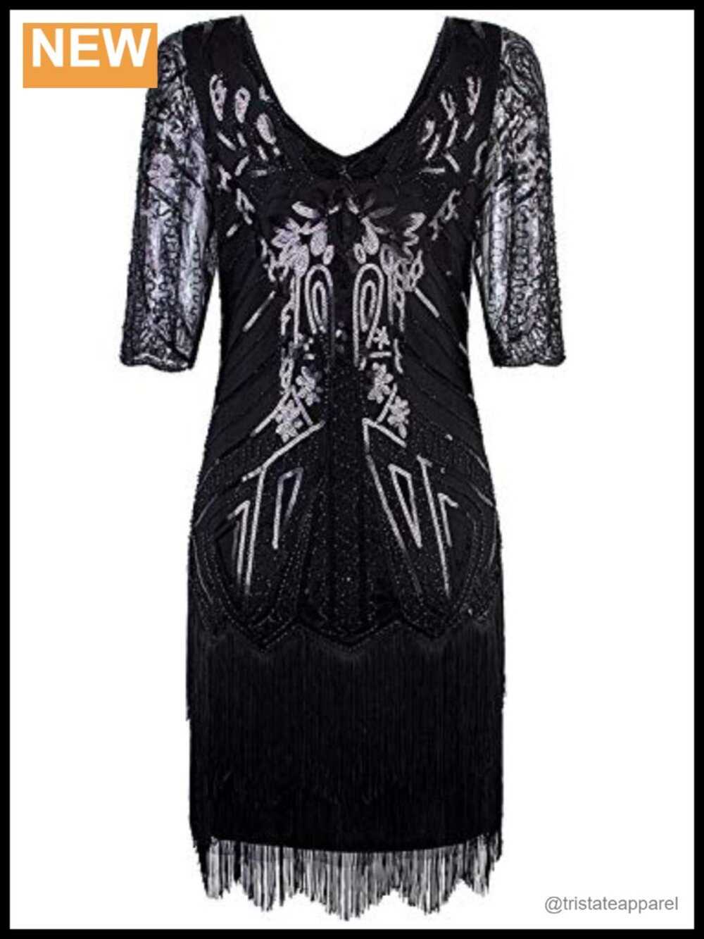 1920s Flapper Dress Beaded Art Deco Tassel Cocktail Evening Gown